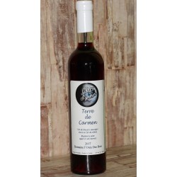 ALCOOL:  TERRE DE CARMEN,  vin de bleuets sauvages élevé en fût de chêne  12% alcool. FORMAT 500 ML